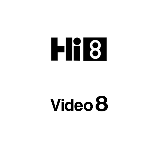 Hi8 and 8mm tape logos.